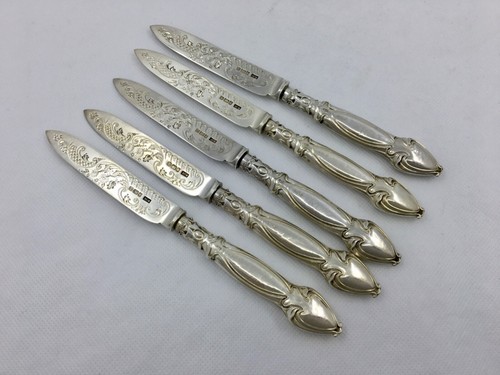 Antique Sterling Silver Art Nouveau Dessert/Fruit Knives Sheffield 1903 - Picture 2 of 12