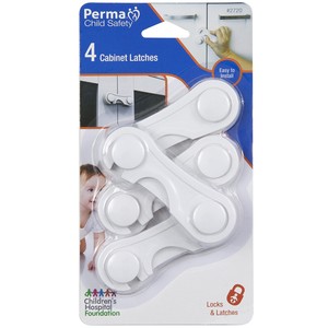 Perma Child Safety Cabinet Latches 4pcs Self Adhesive White