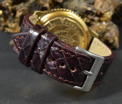 UHRENARMBAND 22 20 18 MM BRAUN SYRUP ECHT SEE SCHLANGE MA STRAP HANDMADE BAND - Picture 5 of 12