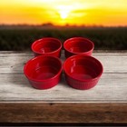 VNTG Ramekins Set of 4 BIA Ramekins Red Ribbed Soufflé Bowl Ceramic Cup Pottery