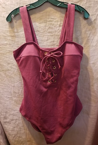Traje de baño para mujer sin marca rosa fucsia micro acanalado 1 pieza nuevo sin etiquetas 2X - Imagen 1 de 9
