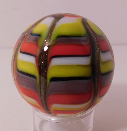 A New Gorgeous Handmade Pulled Feather Art Glass Marble - 38 MM = 1-1/2" Dia.