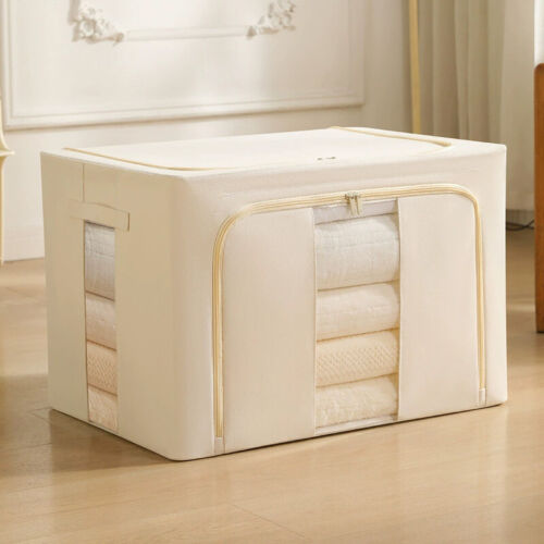 100L Foldable Clothes Storage Bags Zip Organizer Wardrobe Closet Box Steel Frame - Picture 18 of 19