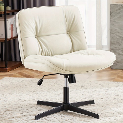 Criss Cross Chair No Wheel, Armless Metal Leg Adjustable PU Leather Office Chair - Picture 11 of 17