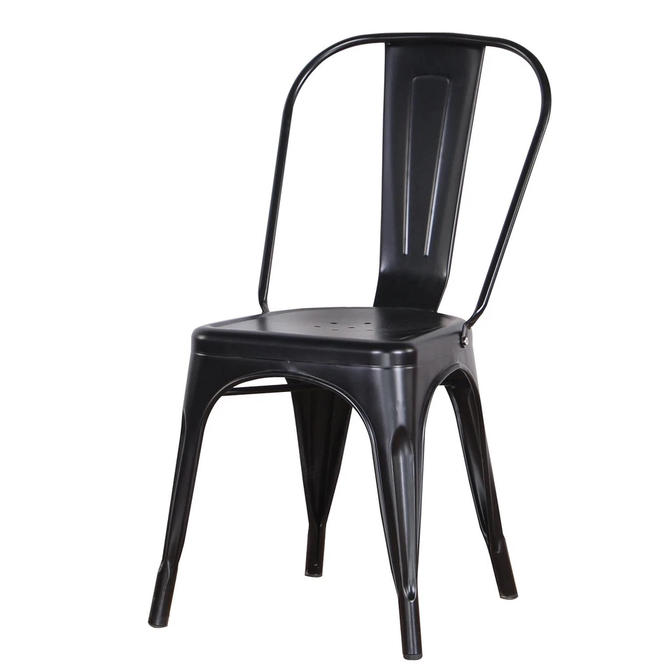 Lot de 4 Chaises design industriel en bois et métal de style Tolix Cuisines Noir - Photo 3/4