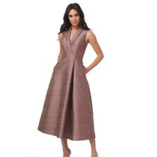 Kay Unger Wood Rose Whitney Jacquard Tea-Length Dress Sz 2 $298