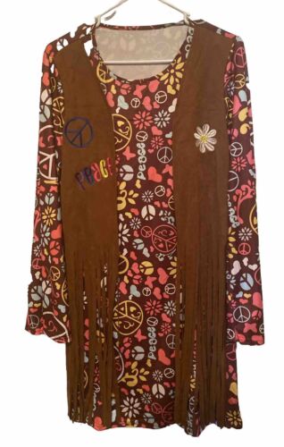 Cosplay Damen Hippie 1960er 70er Jahre modisches Blumenkleid XL. Kostüm Halloween Neu - Bild 1 von 9