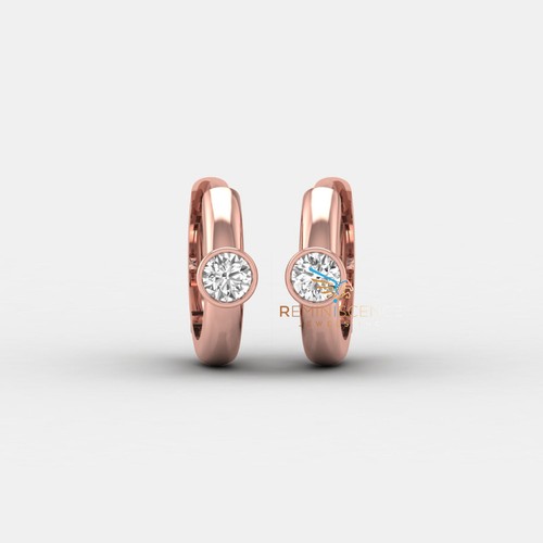 0.50 TCW Round Lab Grown Diamond Solitaire Bezel Set Engagement Huggie Earrings - Picture 8 of 9