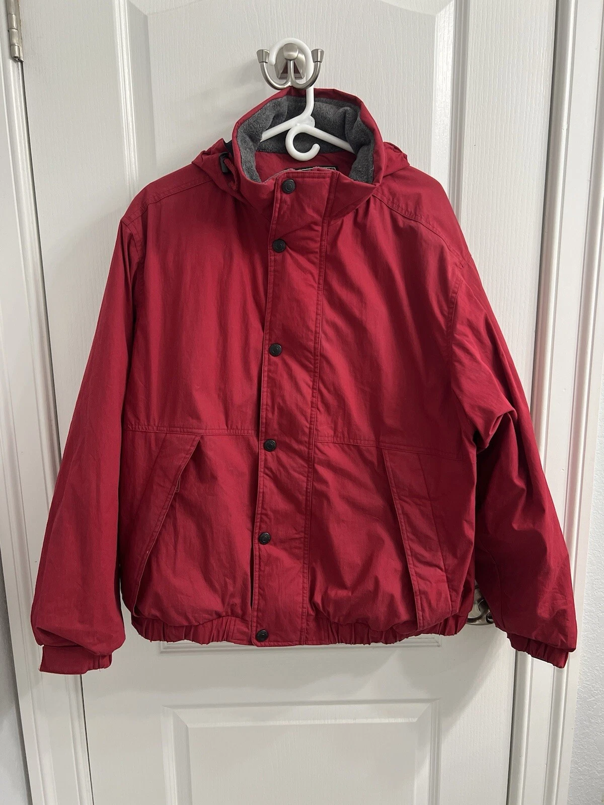 Eddie Bauer Goose Down Puffer Jacket Bubble Bomber Coat Mens L Tall Red Y2K