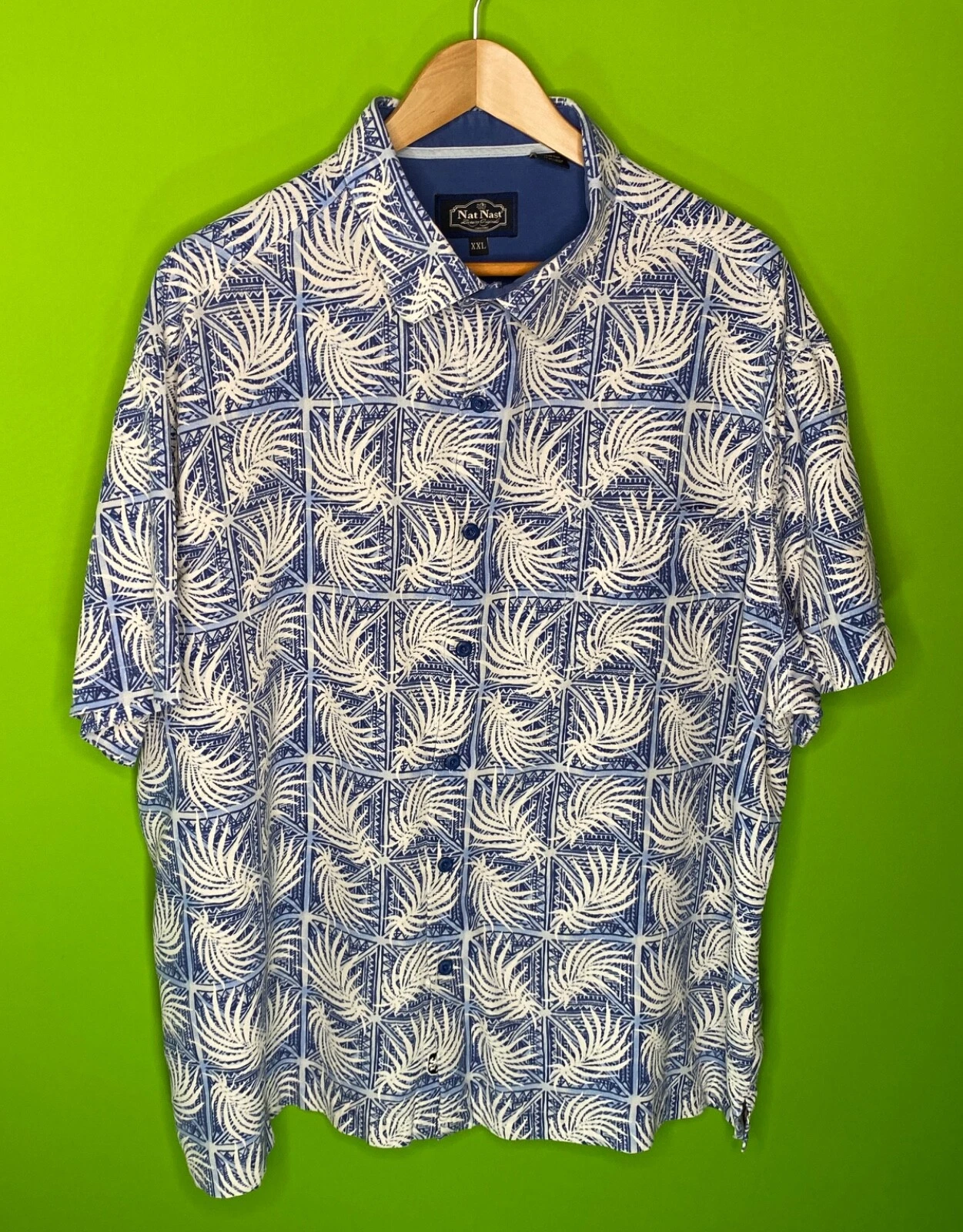 Nat Nast Luxury Originals Men’s Tropical Blue White Palm Silk Cotton Size XXL