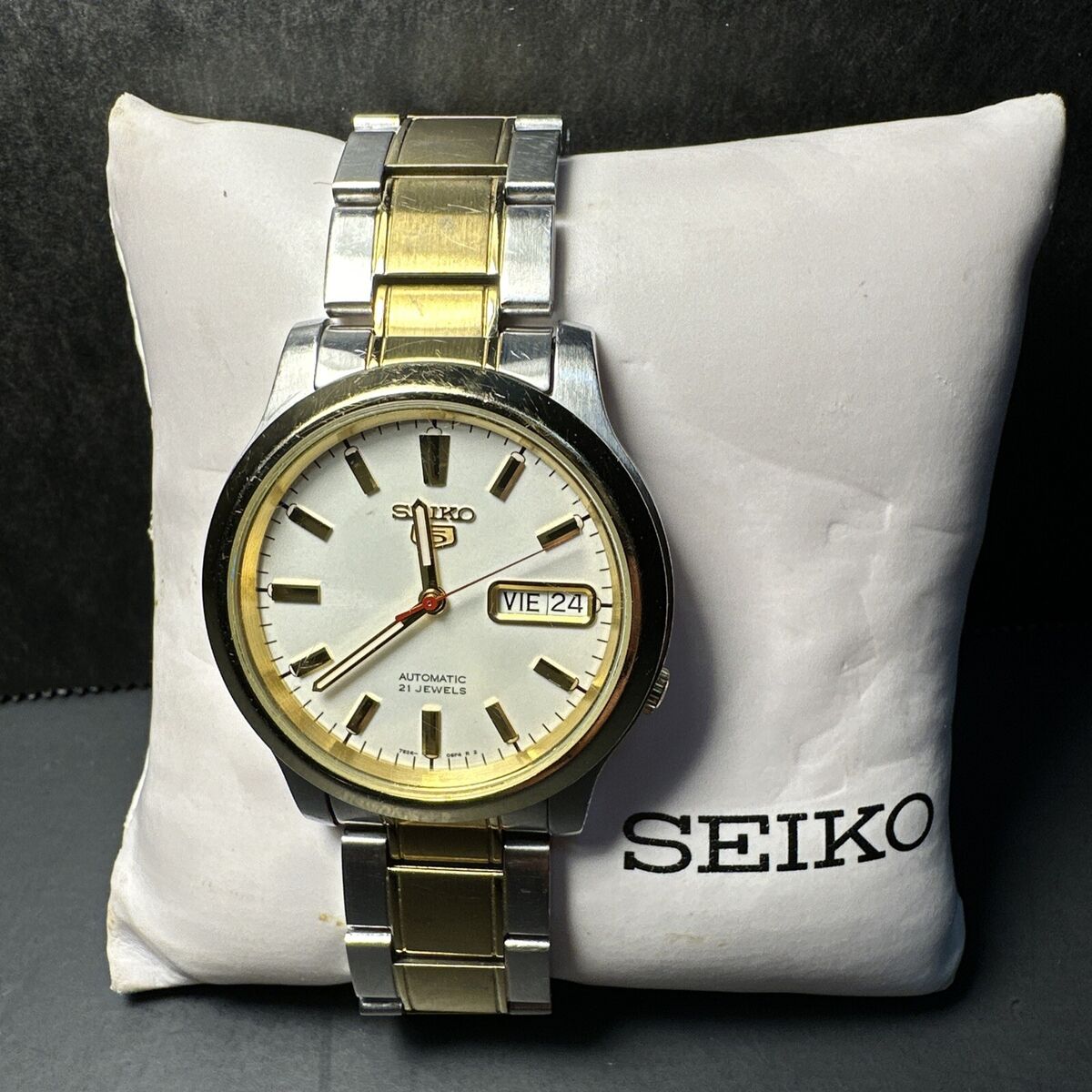 Seiko 5 Classic Gold Silver Spanish Day Date 7S26 02J0 A4 KY Seiko 5 Classic Gold Silver Spanish Day Date 7S26 02J0 A4 KY