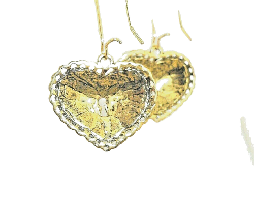 New Beautiful Gold-tone HEART with Keyhole Drop Dangle Earrings 1-3/4" Long - Picture 2 of 3