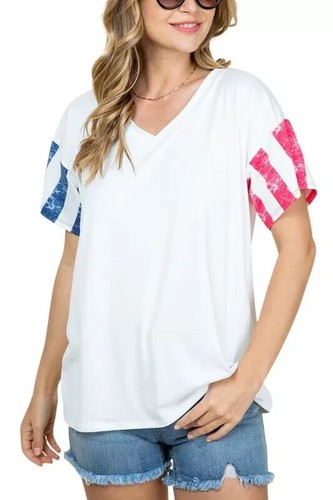 White V Neck with Striped Sleeves NWOT Size 3X