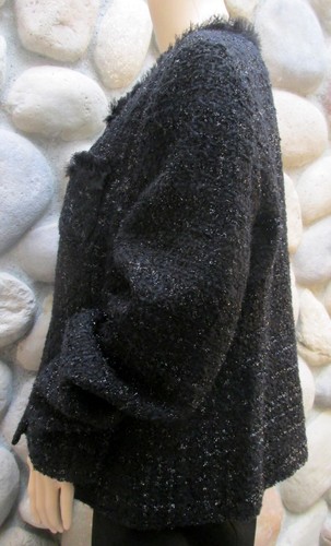 Alfani elegante schwarze flauschige Damenjacke mit Druckknopfleiste und Taschen Größe 16 - Bild 4 von 12