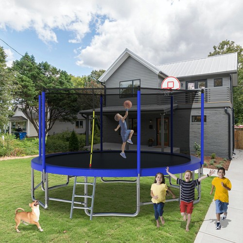 Trampoline with Balance Bar & Basketball Hoop&Ball, ASTM Approved, Enclosure Net - Picture 22 of 22