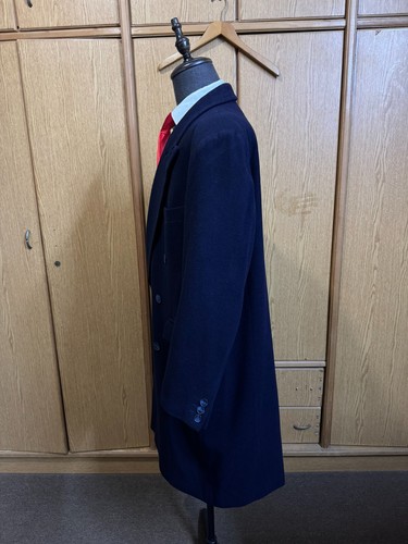 Vintage Double Breasted bespoke Classic Wool Dark blue Men suit Overcoat 48R 50R - Picture 5 of 21
