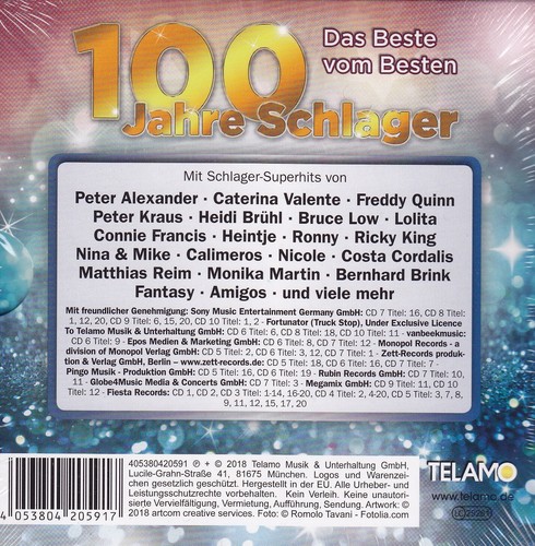 100 JAHRE SCHLAGER - 10 CDs - 200 Hits - DAS BESTE VOM BESTEN - Various Artists - Bild 2 von 2