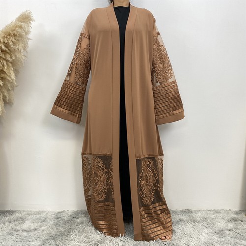 Open Kimono Abaya Lace Cardigan Maxi Dress Dubai Kaftan Dress Arab Robe Party - Picture 6 of 54