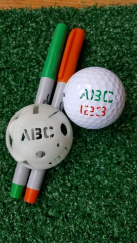 Golf Ball Stencil - Custom Initials, numbers plus 3 circles, 2 lines, 3 shapes. - Picture 1 of 9