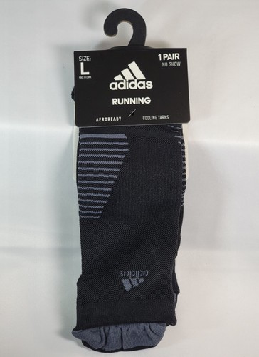 Adidas Size L, NEW! Running Socks, 1 Pair NO SHOW, 5145767C, BLACK/ONIX - Picture 1 of 4