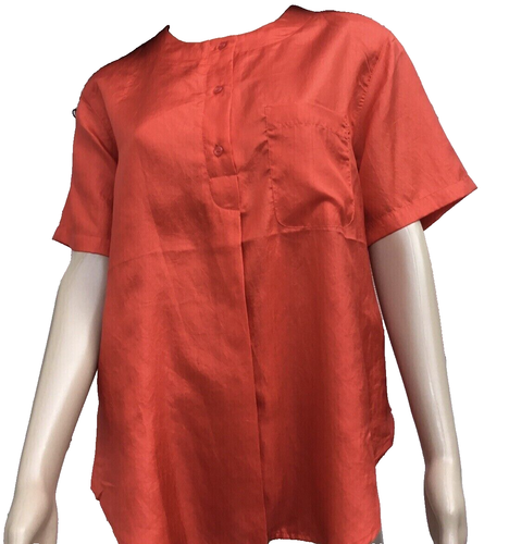 Vintage ASHLEIGH MORGAN shine RED TOP BLOUSE SHORT SLEEVES Tapered Sz MEDIUM LB2