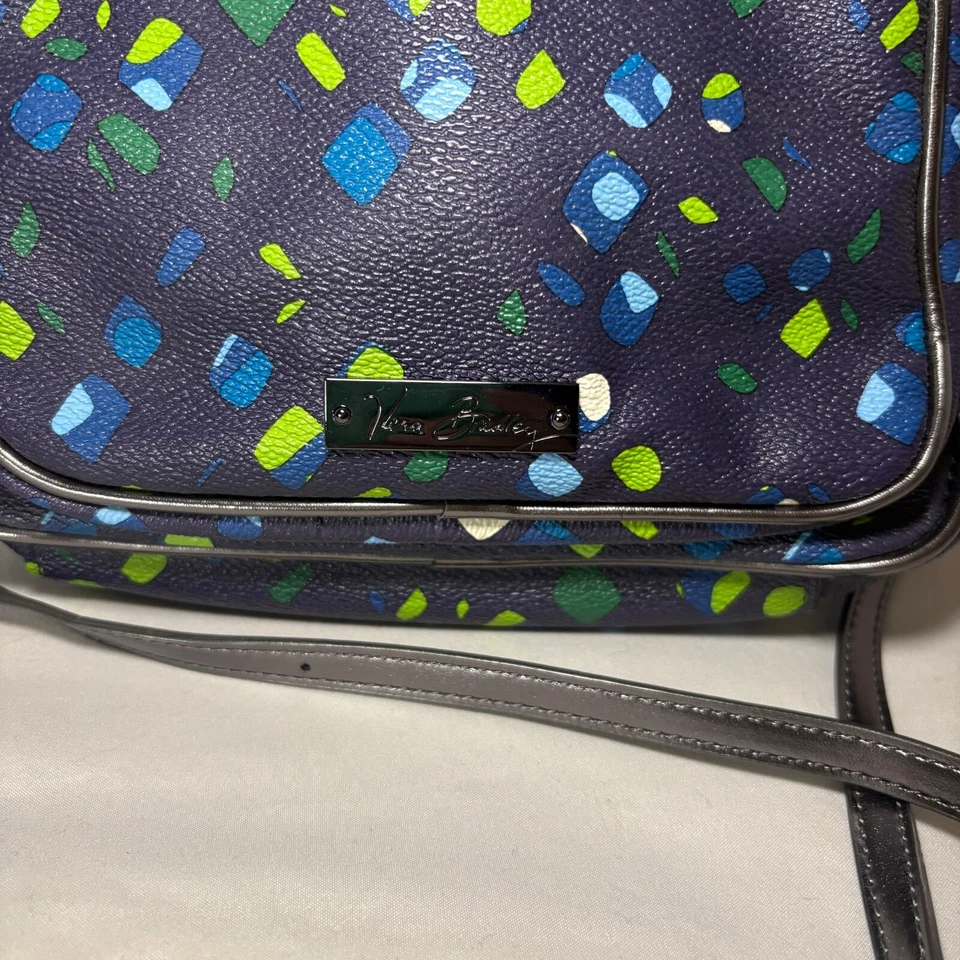 Bandolera Vera Bradley Ink Spots Doble Cremallera Cuero Sintético Azul Marino Punto Lima NUEVA Foto 2 de 4