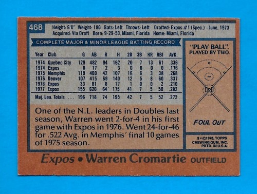 1978 Topps Baseball Singles - U-Pick -#401-726 - HOF, Rookie, Stars - Picture 69 of 282