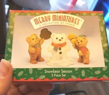 1997 Hallmark Merry Miniatures Snowbear Season 3 Piece Set Snowman & Bears NIB 