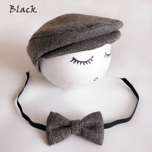Baby Peaked Beanie Cap - Hat Bow Tie Newborn Costume Photo Prop Outfit 2PCS Sets - Picture 5 of 17