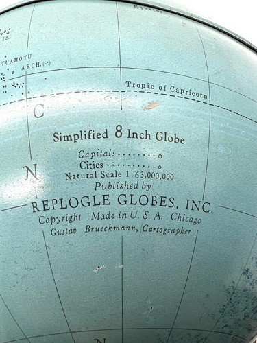 8” REPLOGLE Simplified WORLD GLOBE Made in Chicago Vintage Mid Century - Picture 10 of 11