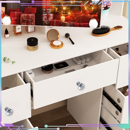 White Makeup Dressing Desk with 7 Drawers and Shelves Bedroom Dresser Table - Picture 7 of 10