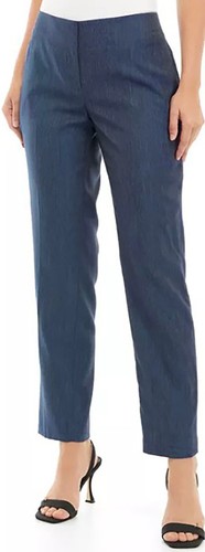 Damen blau Denim Look hoher Bund Knöchelschlitz Stretch Hose gerades 27" Bein - Bild 1 von 4