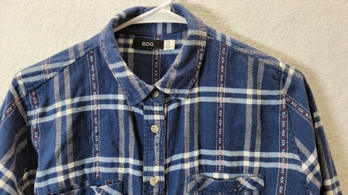 BDG Women's S Small Button Front Shirt Flannel Plaid Long Sleeve Blue - Picture 2 of 12