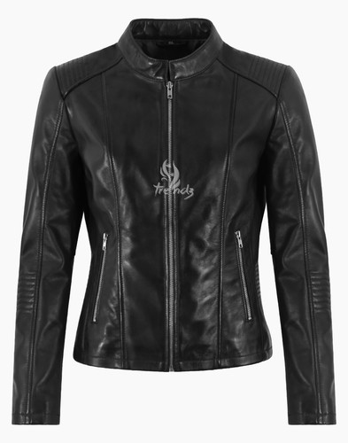 Chaqueta de cuero para mujer clásica de moda roja oscura encerada ajustada chaqueta estilo motociclista - Imagen 3 de 8