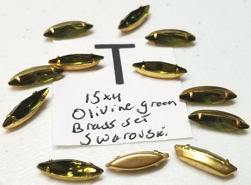 Vtg Navette 15x4mm Swarovski Rhinestone Loose & brass set Jewelry Repair 5012 - Picture 21 of 42