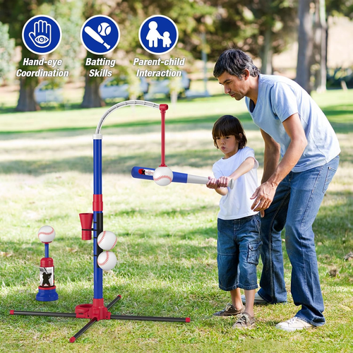 โพ 3-in-1 Baseball Set for Kids Ages 3-5 - Tee, Launcher & 6 Balls, Blue Gift ๐ - Picture 5 of 16