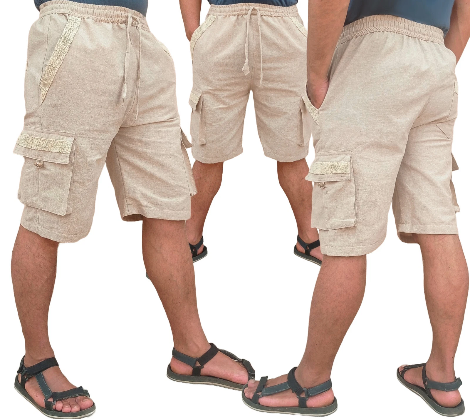 Men's Organic Hemp Flax Linen Cargo pocket Boho Casual Shorts half pants
Opens in a new window or ta