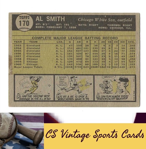 1961 Topps #170 Al Smith - Picture 2 of 2