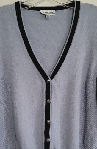 St John Sport Cardigan Women Medium Blue Santana Wool Knit Contrast Trim V-neck  - Bild 2 von 14