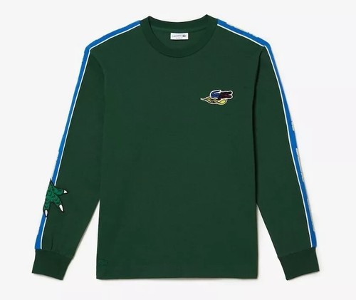 Lacoste Herren Markenband seltenes T-Shirt mit rosa Kralle auf Rücken Schulter Lg (5)