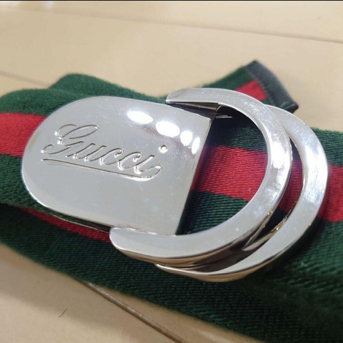 Old GUCCI Logos Web Stripe Belt Green Red Silver Canvas Italy Authentic - Bild 2 von 5