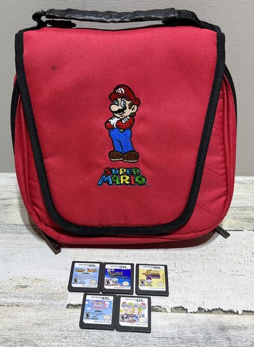 Super Mario DS Carrying Case RED Travel Game Bag w /5 Games