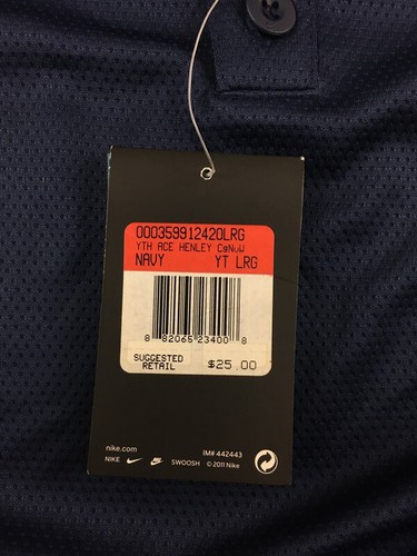 Nike 2011 Youth Ace Henley Baseball navy blue shirt jersey youth kids Large L - Picture 12 of 14