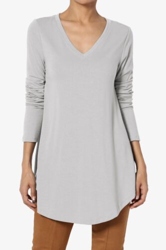 TheMogan S~3X Essential Long Sleeve V-Neck Draped Jersey Knit Rounded Hem Top - Picture 249 of 332