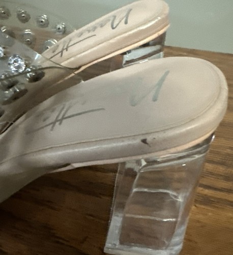 Nanette Lepore Blake Rhinestone Translucent Clear Straps Block Heels Sz 8.5 - Picture 5 of 7