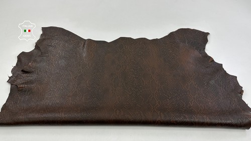 BROWN ANTIQUED RUSTIC SNAKE EMBOSSED ON Lamb Leather 2 skins 14sqf 1.3mm C5101 - Picture 6 of 7