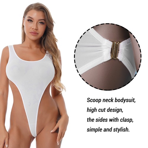 UK Women's See-through High Cut Bodysuit Thong Leotard Sleeveless Lingerie - Picture 3 of 108