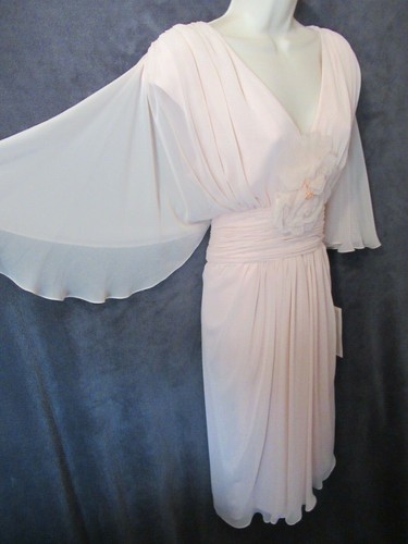 NOS 70's Vintage Jill Richards Pink Peachy Chiffon Flutter Angel Formal Dress 10 - Picture 2 of 12