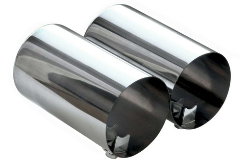 2x Terminali di Scarico Acciaio Cromato 132x75mm Mascherina Universale - Foto 4 di 4