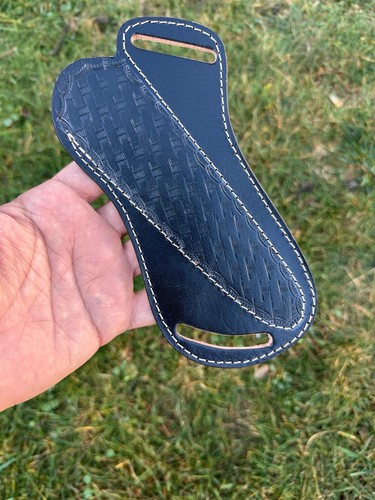 Funda de cuchillo de cuero negro panqueque hoja fija cuchillo funda de cinturón hecha a mano - Imagen 2 de 3